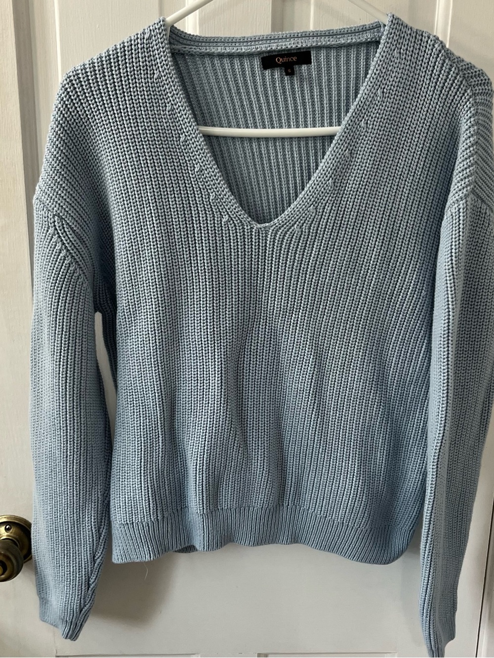 Quince Organic Cotton Fisherman V-Neck Sweater Sky Blue S